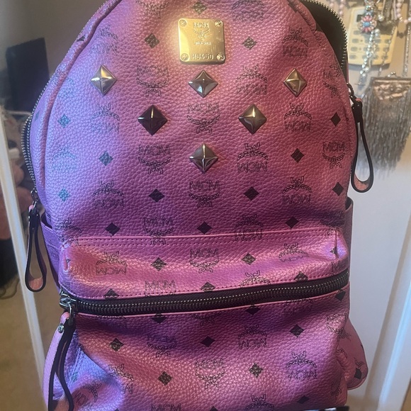 MCM Pink Logo Studded Backpack main image 5